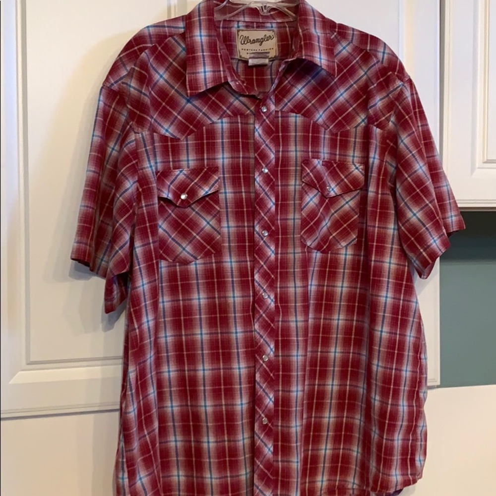 Mens Wrangler Vintage Red/Blue Plaid Pearl Snap Shirt -Size XXL.
